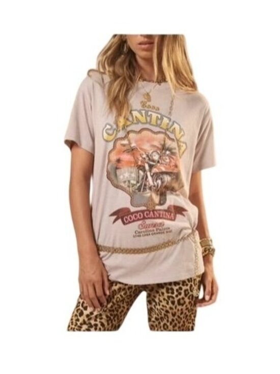 Spell Tops - Spell NWT Coco Cantina Biker Tee Graphic Organic Cotton Beige S